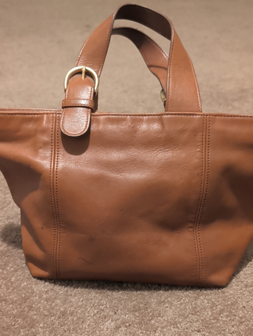 Vintage Coach Leather Tote in Cognac with Gold Buckle